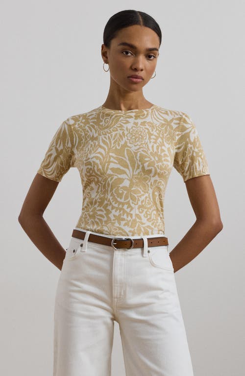 Ralph Lauren Petite Floral Cotton-blend Short-sleeve Sweater In Cream Multi