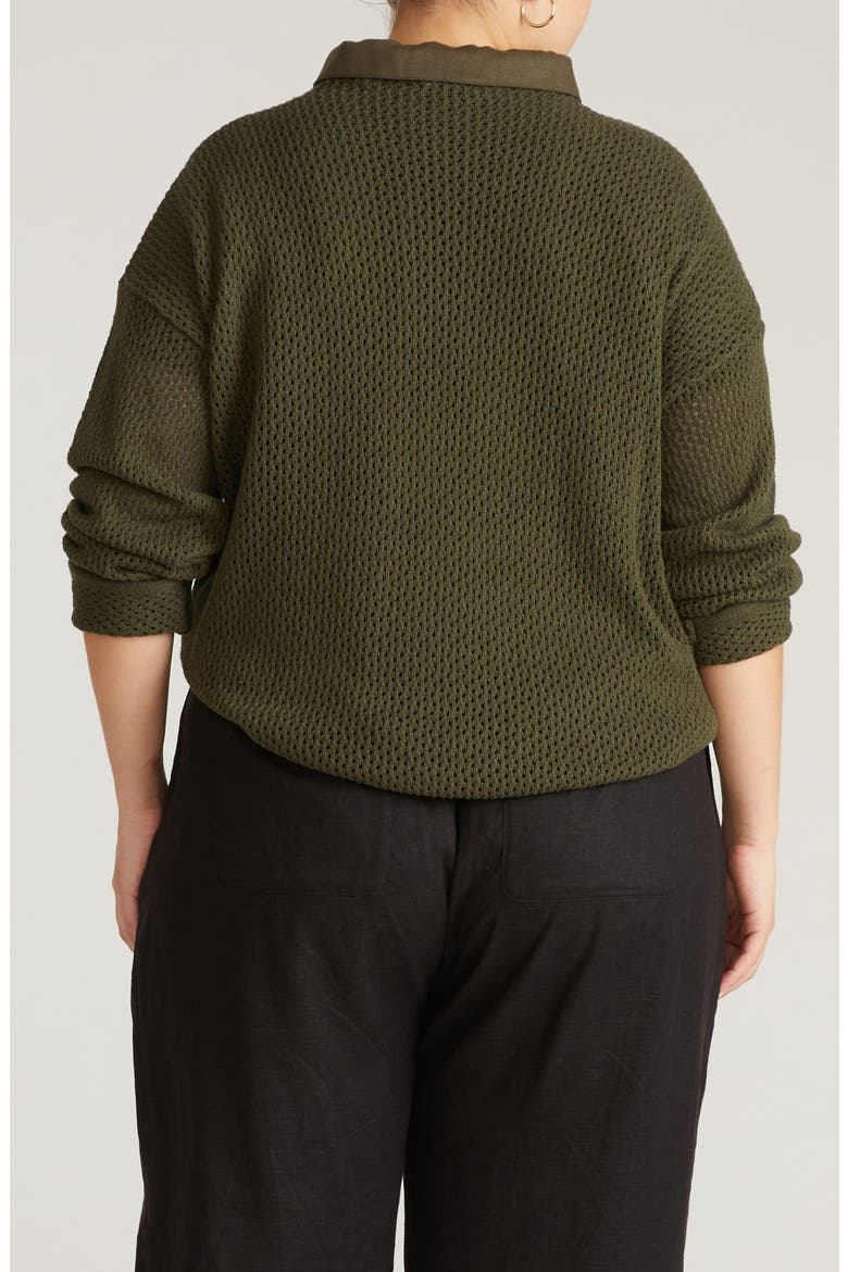 Positano Cotton Pointelle Sweater, Alternate, color, CAMO GREEN