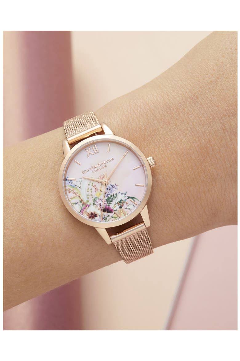 Enchanted Garden Mesh Strap Watch, 34mm, Alternate, color, PINK