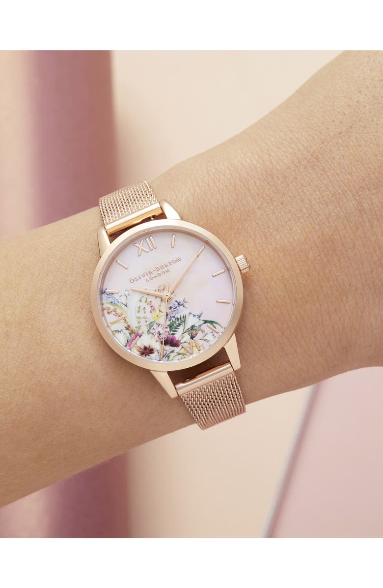Olivia Burton Enchanted Garden Mesh Strap Watch, 34mm, Alternate, color,