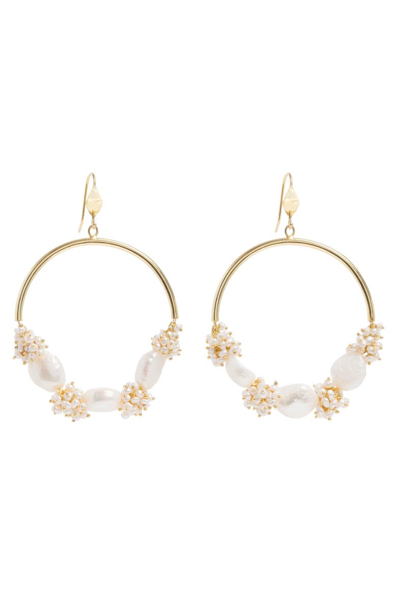 Seed and Baroque Pearl Large Hoops, Alternate, color, Gold