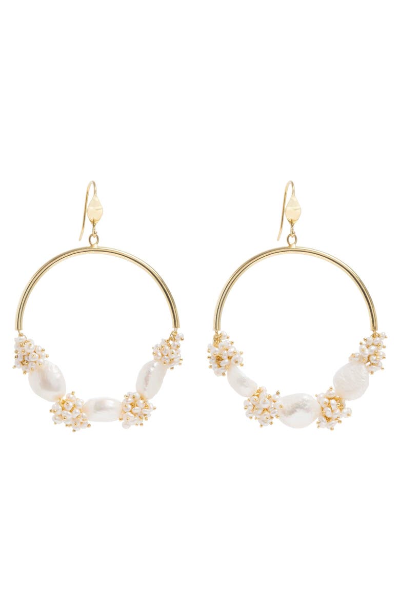 Freya Rose Seed and Baroque Pearl Large Hoops, Alternate, color, Gold