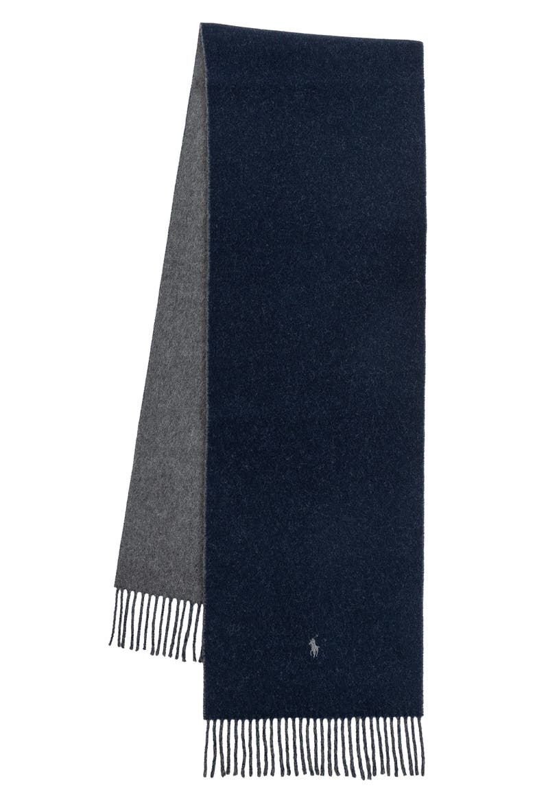 Double Faced Wool Scarf, Alternate, color, NAVY/ CHARCOAL