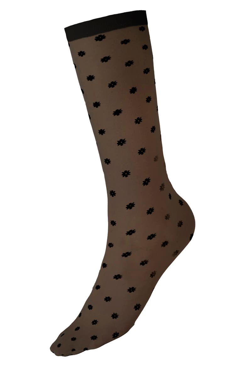 Daisy Sheer Crew Socks, Alternate, color, BLACK/ BLACK