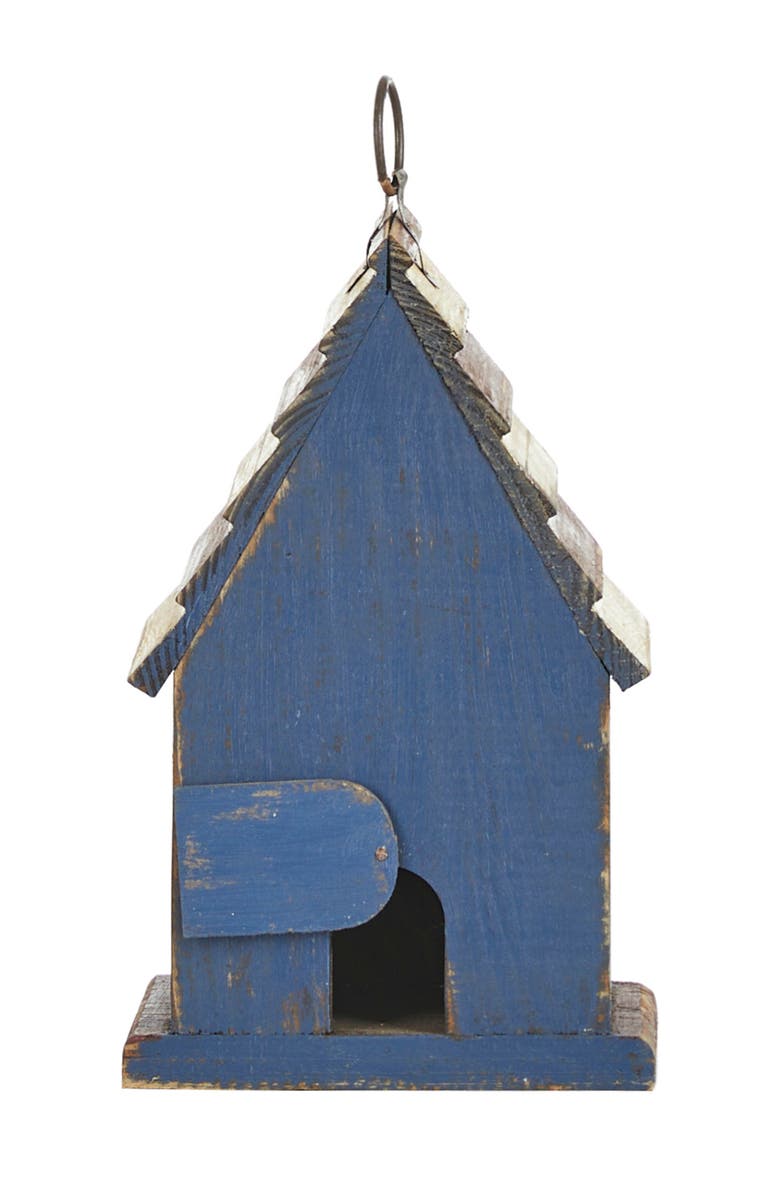 Glitzhome Patriotic Hanging Distressed Solid Wood Decorative Garden Birdhouse with Star, Alternate, color, Blue