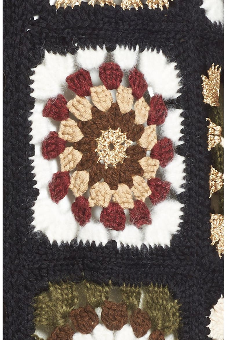 'Granny Square' Mixed Media Cardigan, Alternate, color, BLACK/ MULTI