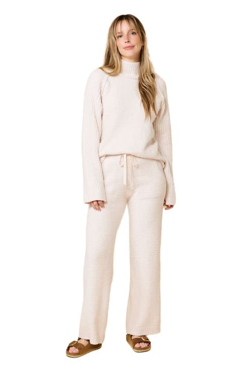 Solid Marshmallow Rib Mock Neck with Long Pant