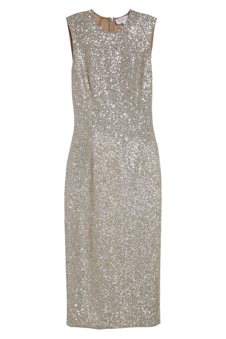 Hand Embroidered Sequin Midi Dress, Alternate, color, OYSTER