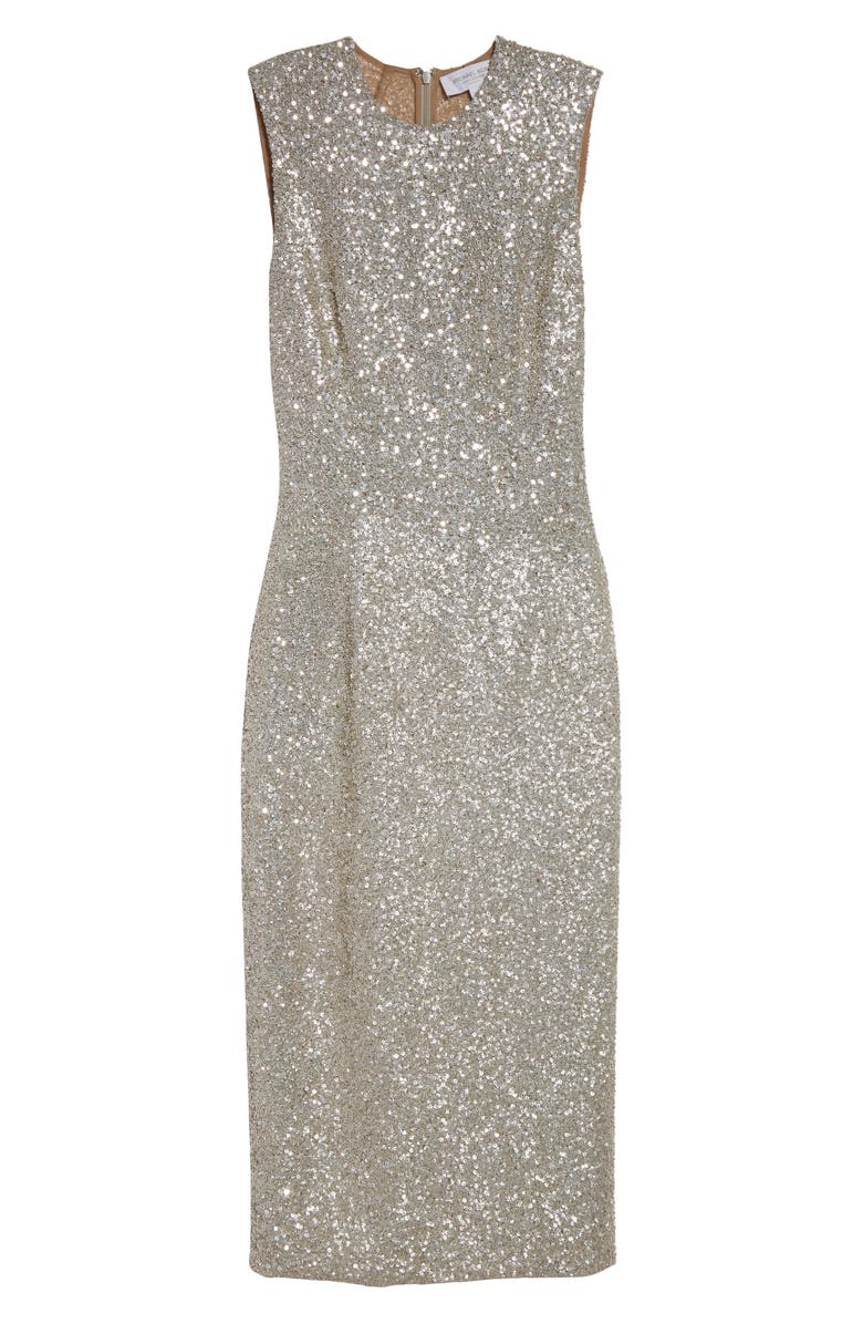 Michael Kors Collection Hand Embroidered Sequin Midi Dress, Alternate, color, Oyster