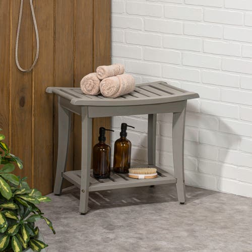 Jonathan Y Tucker 22.1" Traditional Classic Slatted Solid Acacia Wood Indoor/outdoor Shower Bench Wi In Gray