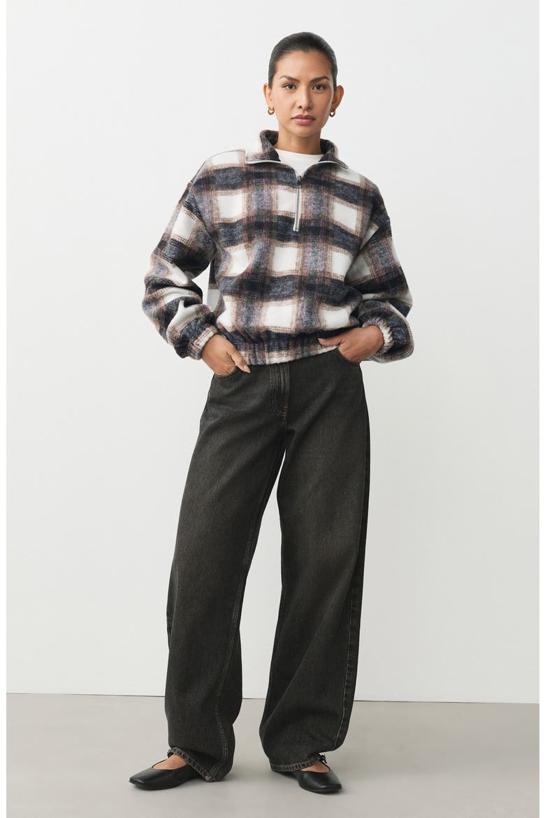 Plaid Quarter Zip Sweatshirt, Alternate, color, NEUTRAL