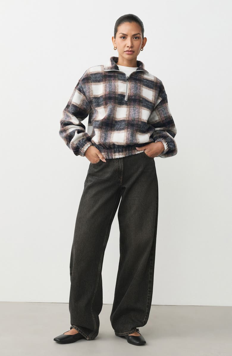 NEXT Plaid Quarter Zip Sweatshirt, Alternate, color, Neutral