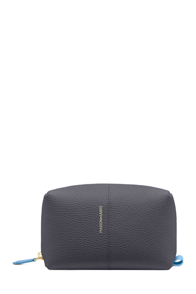 Leather Beauty Pouch, Main, color, Graphite Sky