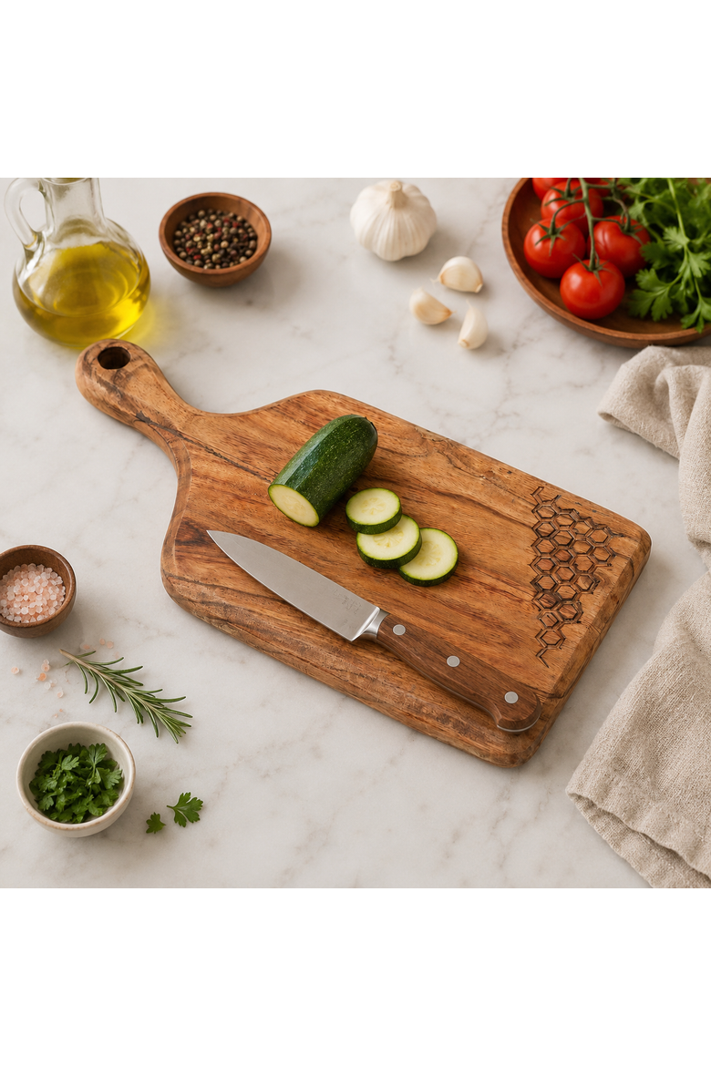 Acacia Wood Handcrafted Chopping Board with Handle, Alternate, color, Natural Wood