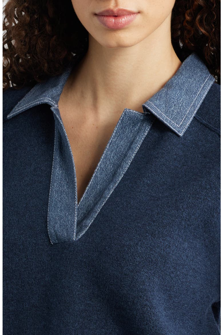 Marie Denim Polo Sweater, Alternate, color, DENIM
