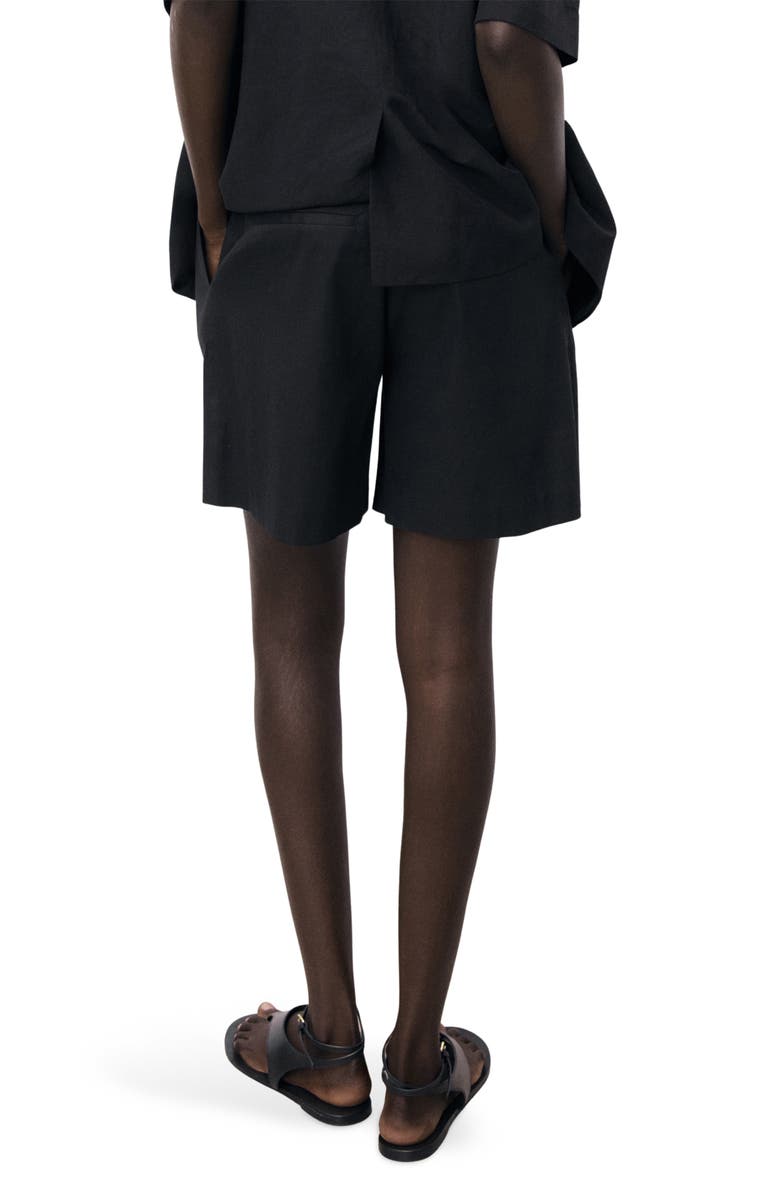 MANGO Belted Linen Blend Shorts, Alternate, color, Black