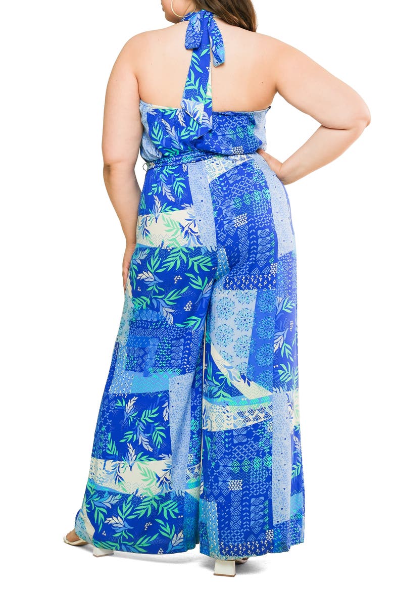 Halter Woven Jumpsuit, Alternate, color, BLUE COMBO