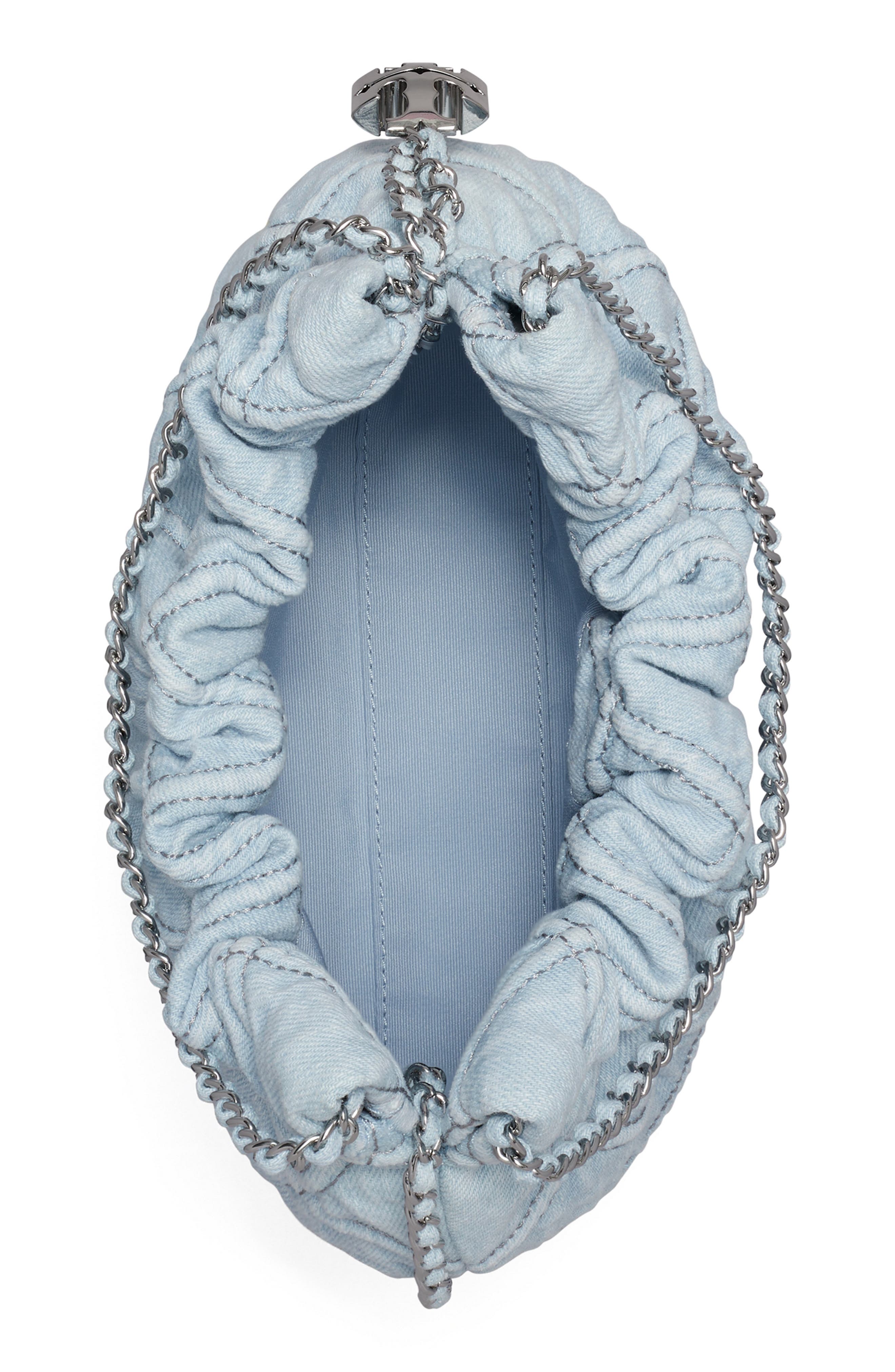 Tory Burch Fleming Quilted Denim Hobo Bag, Alternate, color, Seltzer