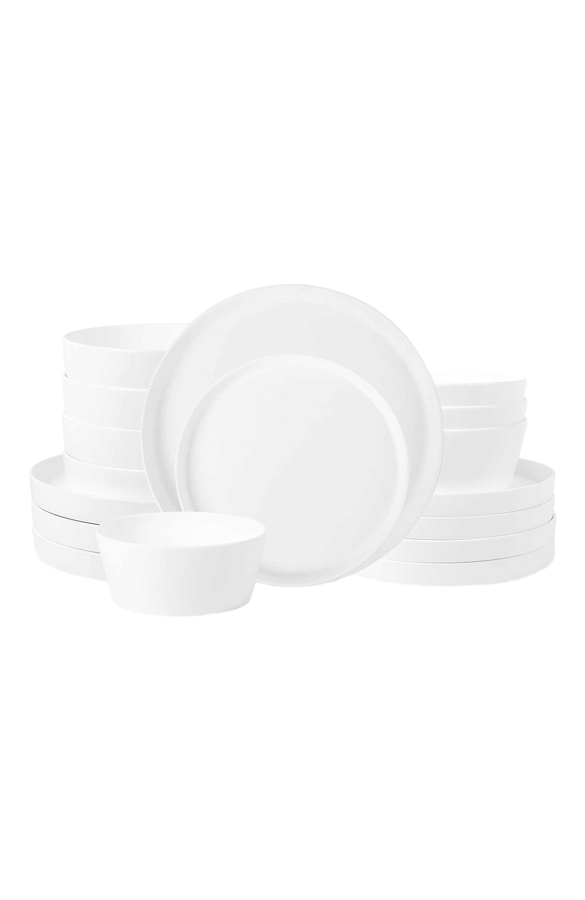 Stone Lain Fosca Bone China 16-Piece Dinnerware Set - Matte White