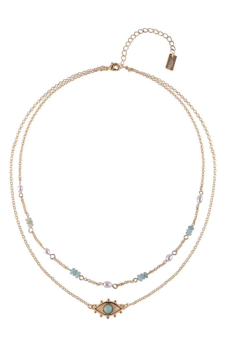 RACHEL Rachel Roy Faux Pearl & Stone Evil Eye Pendant Layered Necklace, Main, color, Gold