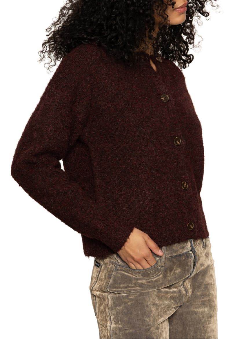 Bouclé Cardigan, Alternate, color, DARK CRIMSON RED
