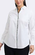 Foxcroft Marlee Leopard Trim Cotton Blend Button-Up Shirt