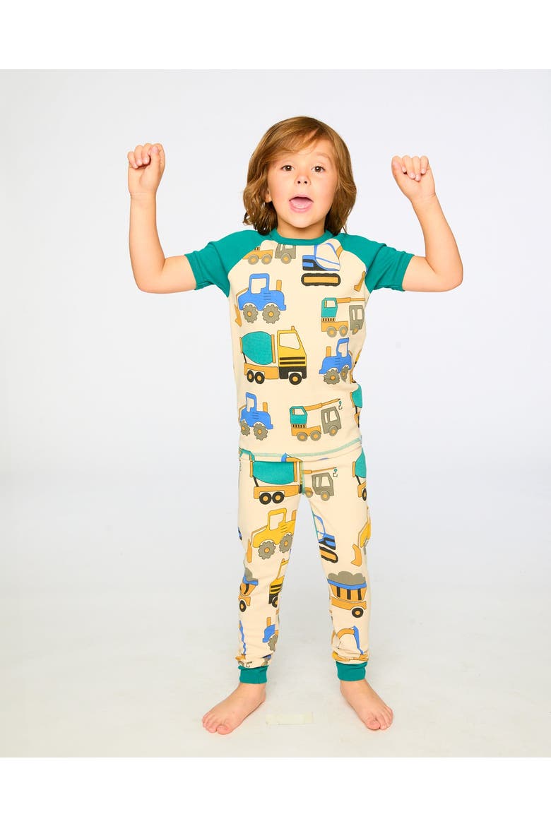 Organic Cotton Truck Two-Piece Pyjama Set, Alternate, color, Beige Printed Trucks
