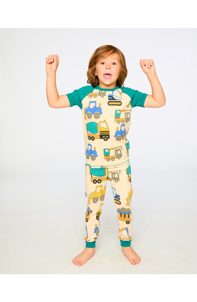 Deux par Deux Organic Cotton Truck Print Two-Piece Pyjama Set, Alternate, color, Beige Printed Trucks