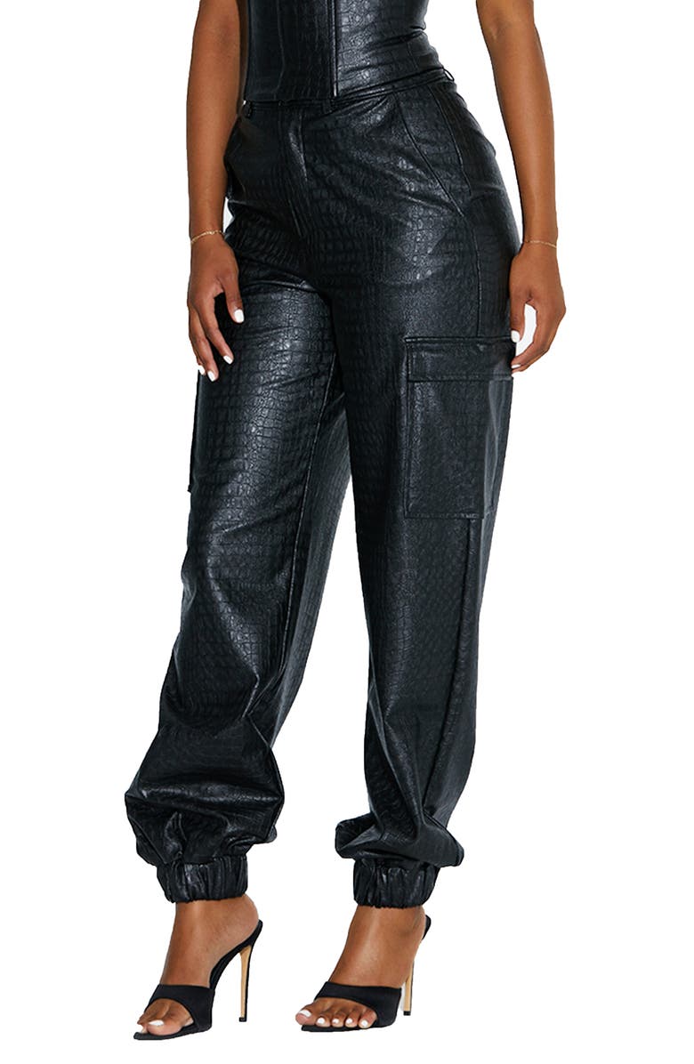 Naked Wardrobe The Crocodile Faux Leather Joggers, Alternate, color, Black