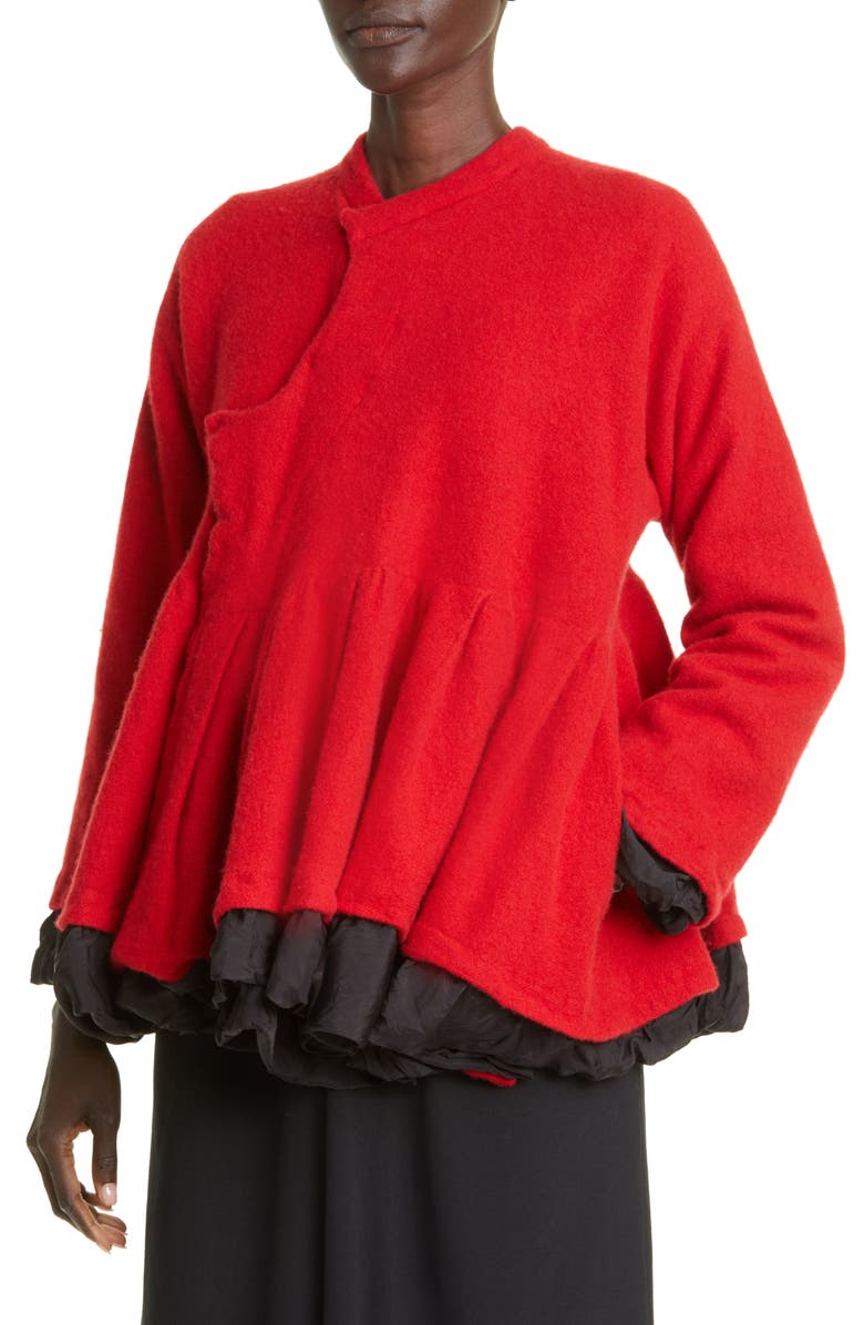 Comme des Garçons Wool & Nylon Serge Peplum Jacket, Alternate, color, Red