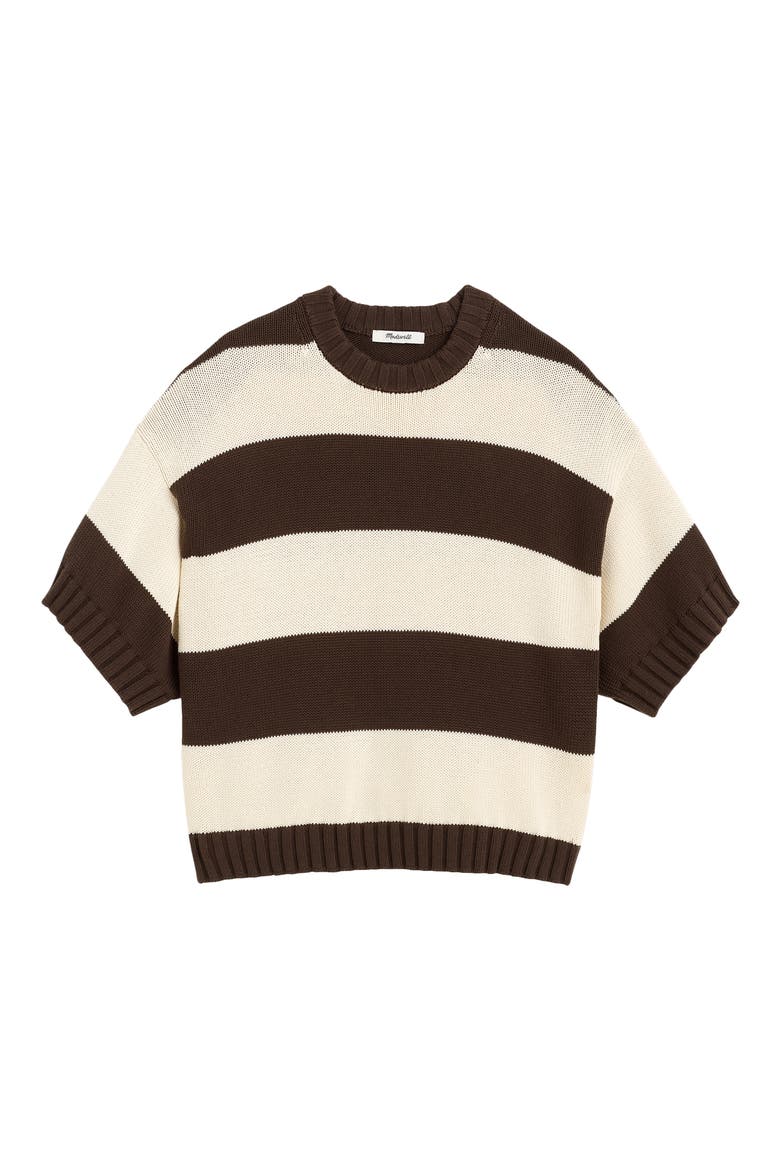 Relaxed Crewneck Cotton Sweater Tee, Main, color, DARK BROWN AND CANVAS STRIPE