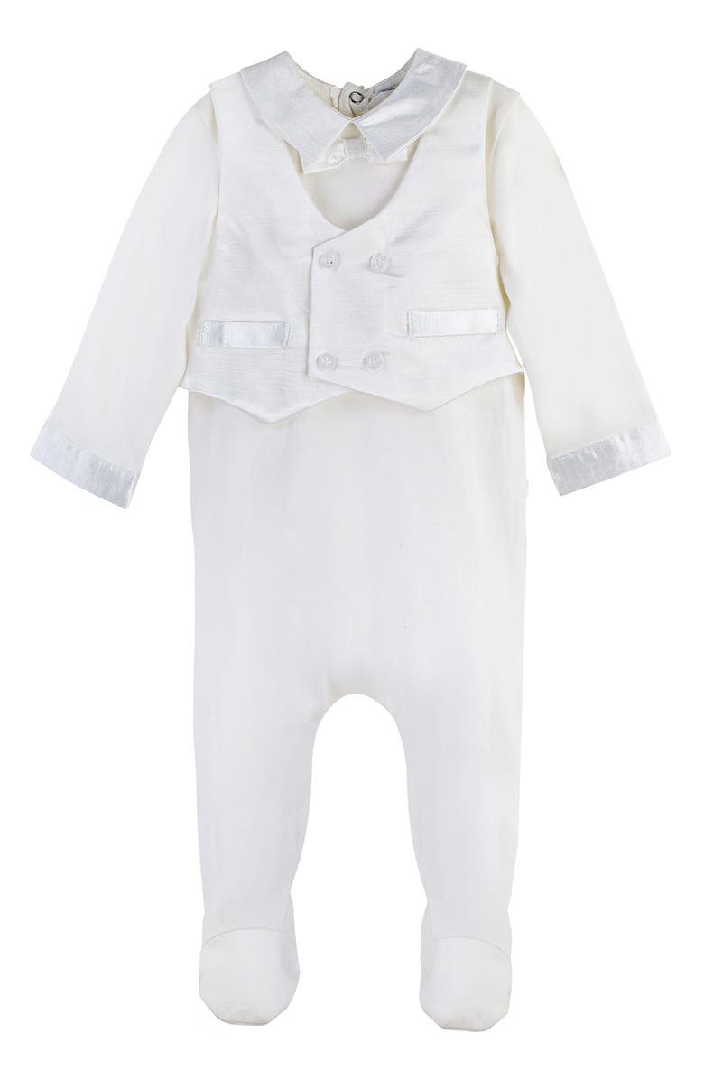 Carriage Boutique Elegant Christening Romper & Newsboy Cap Set, Alternate, color, White