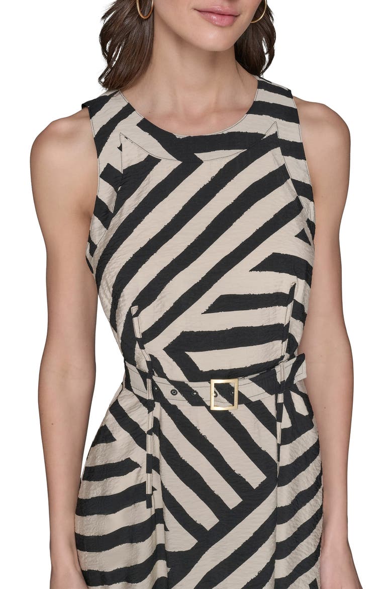 Crinkle Stripe Midi Dress, Alternate, color, OYSTER GRAY/ BLACK COMBO