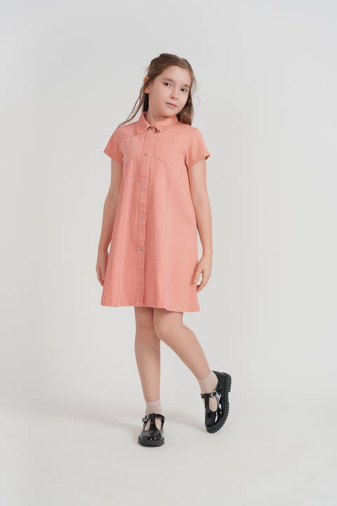 Girls Colored Denim Snap-Front Dress