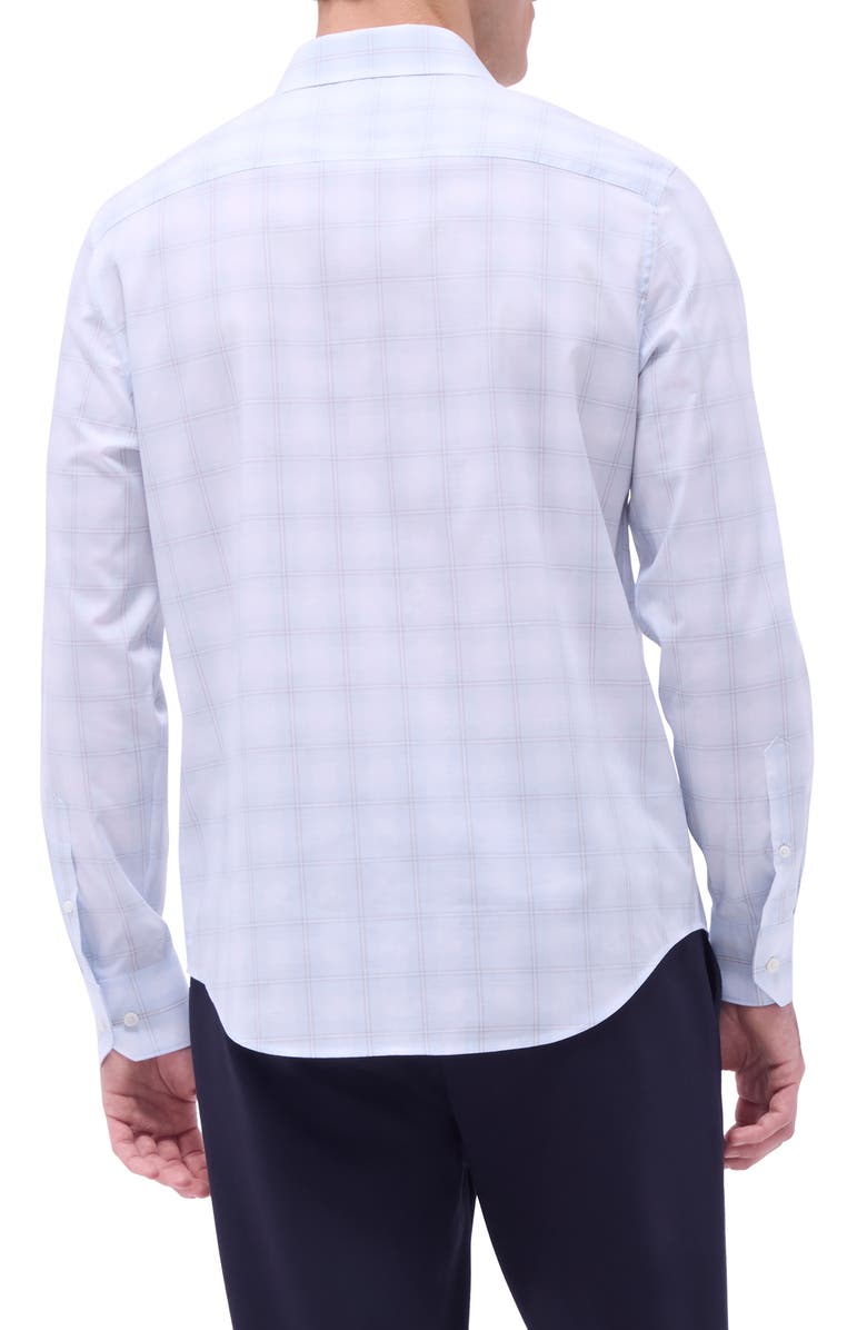 Bugatchi Axel Windowpane Check Shaped Fit Stretch Cotton Button-Up Shirt, Alternate, color, Ice