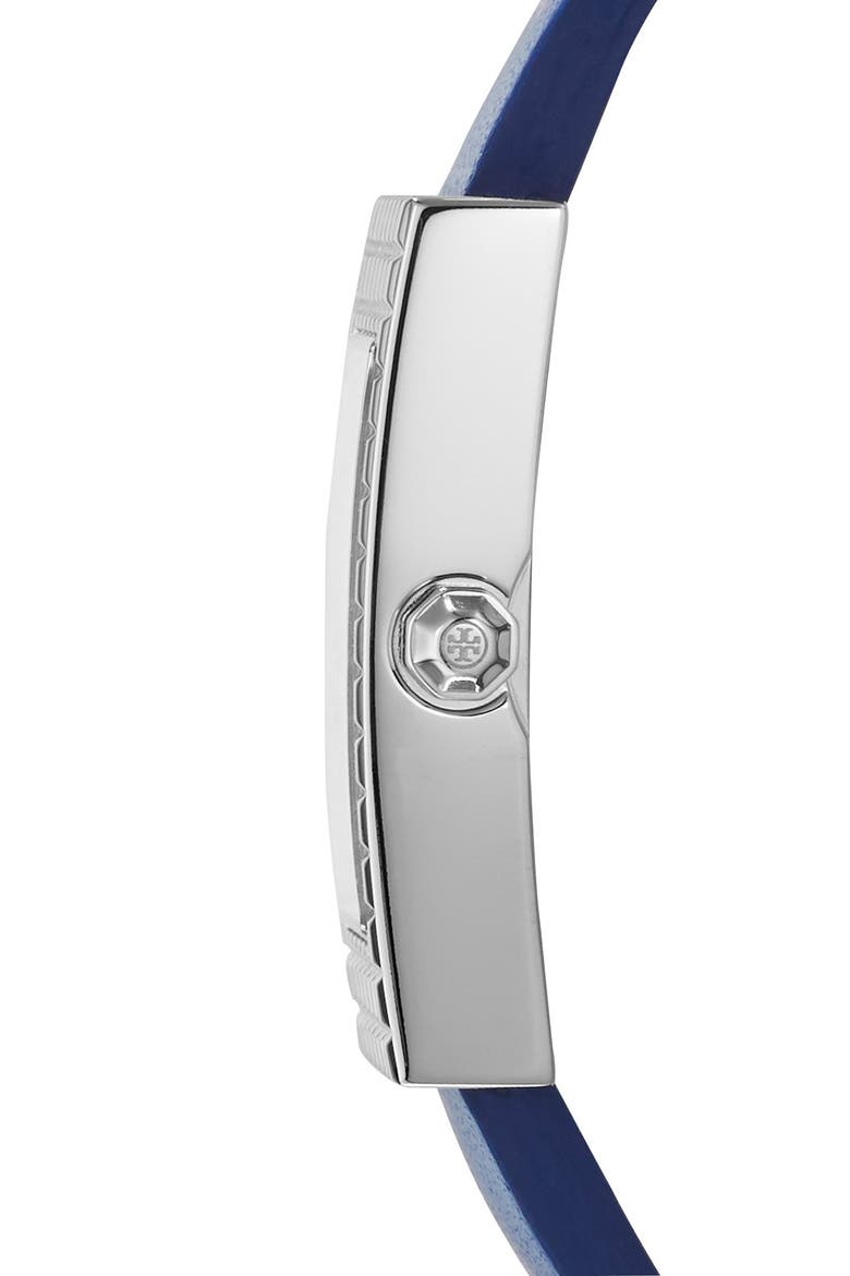 'Buddy Signature' Rectangular Leather Strap Watch, 17mm x 31mm, Alternate, color, NAVY/ SILVER