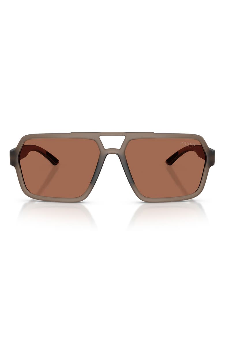 Prada Linea Rossa 59mm Pilot Sunglasses, Main, color, Transparent Brown / Brown