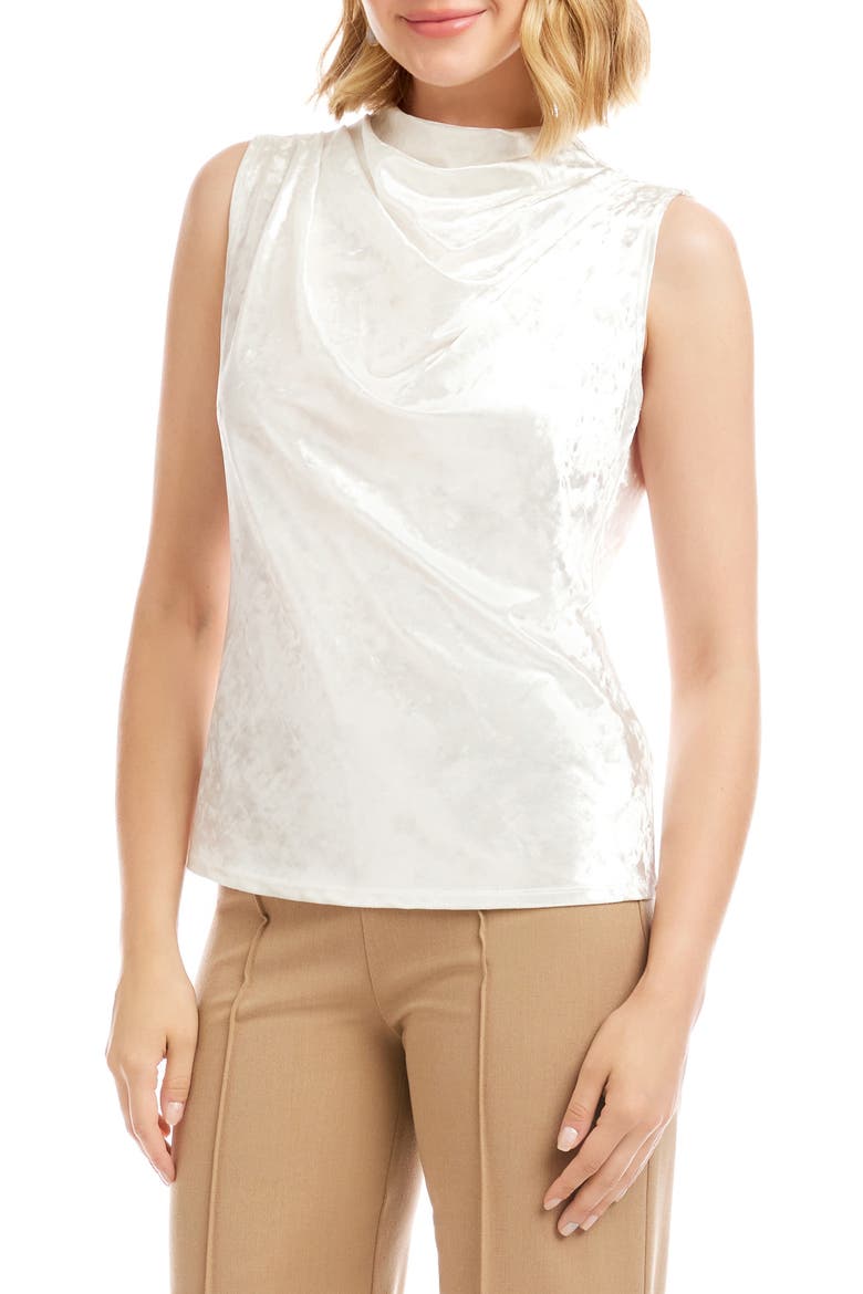 Crushed Velvet Top Funnel Neck Sleeveless Top, Alternate, color, OFF WHITE
