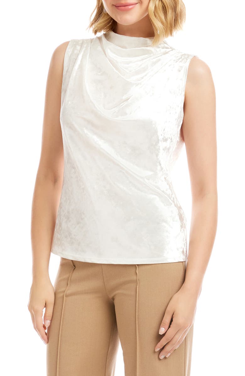 Karen Kane Crushed Velvet Top Funnel Neck Sleeveless Top, Alternate, color, Off White