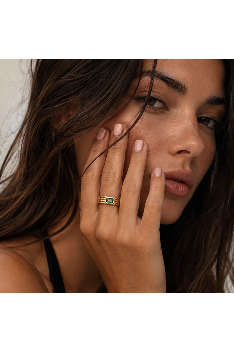 Glass Stone Plated Stainless Steel Ring, Alternate, color, Green