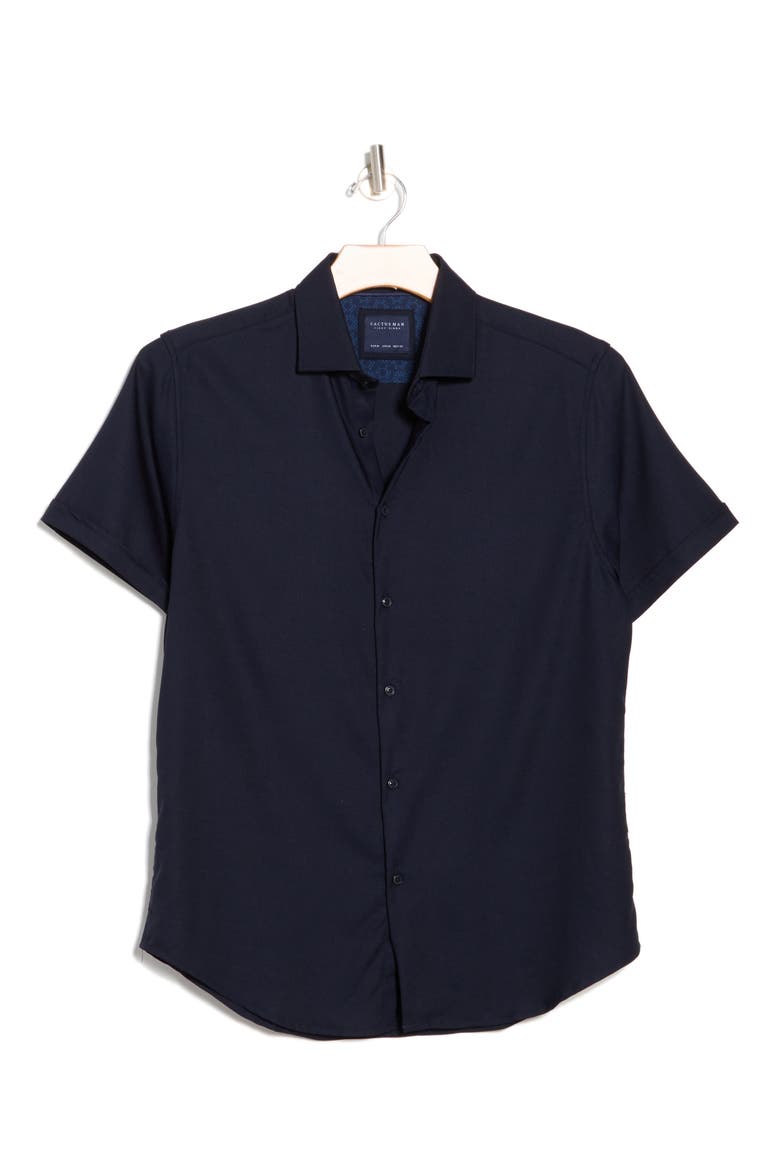Short Sleeve Woven Button-Up Shirt, Alternate, color, NAVY