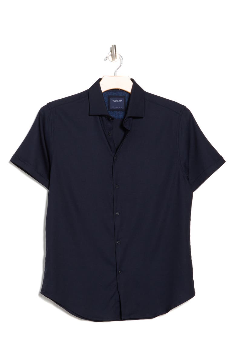 DENIM AND FLOWER Short Sleeve Woven Button-Up Shirt, Alternate, color, Navy