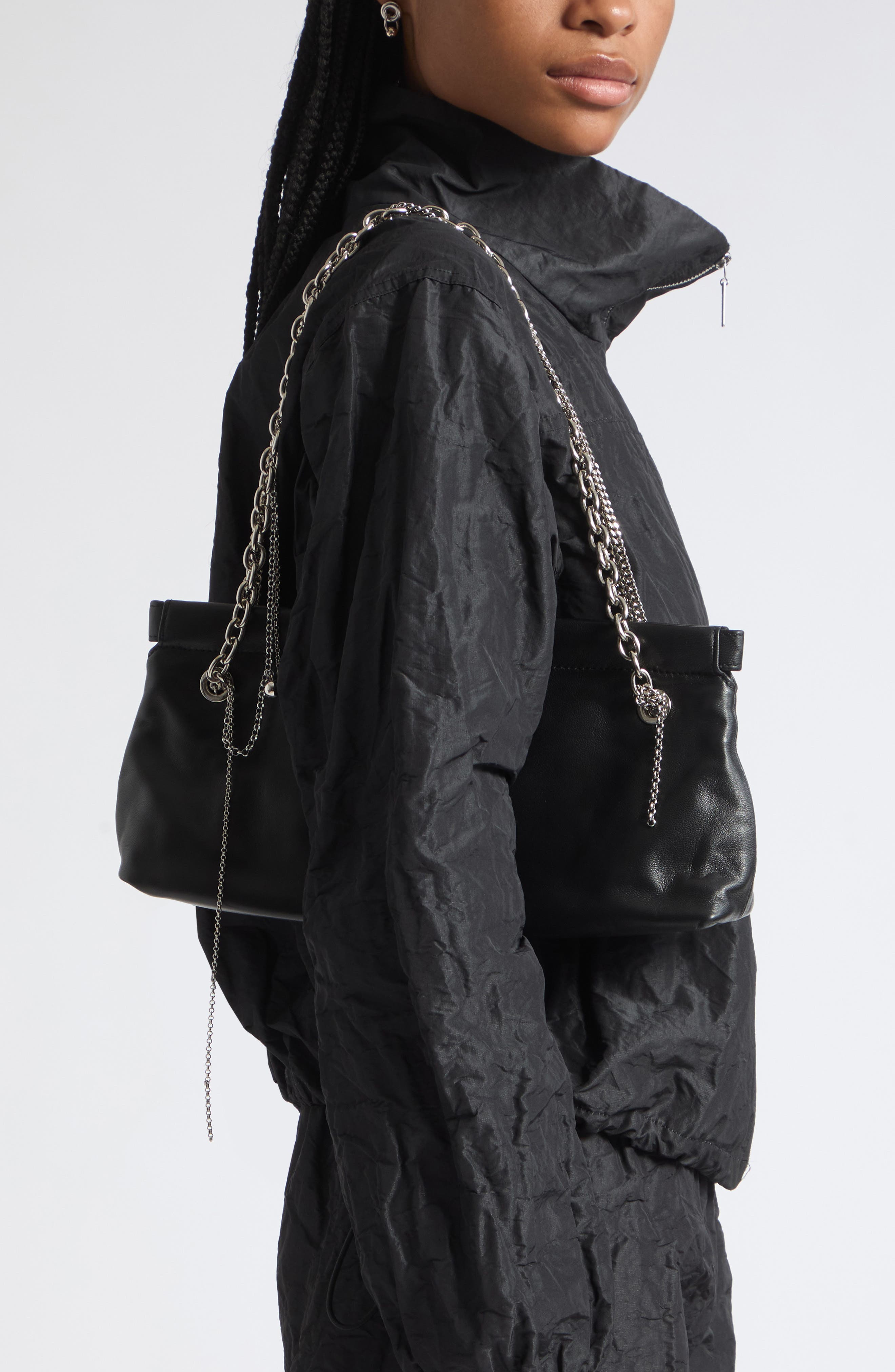 Flor Leather Chain Bag, Alternate, color, BLACK