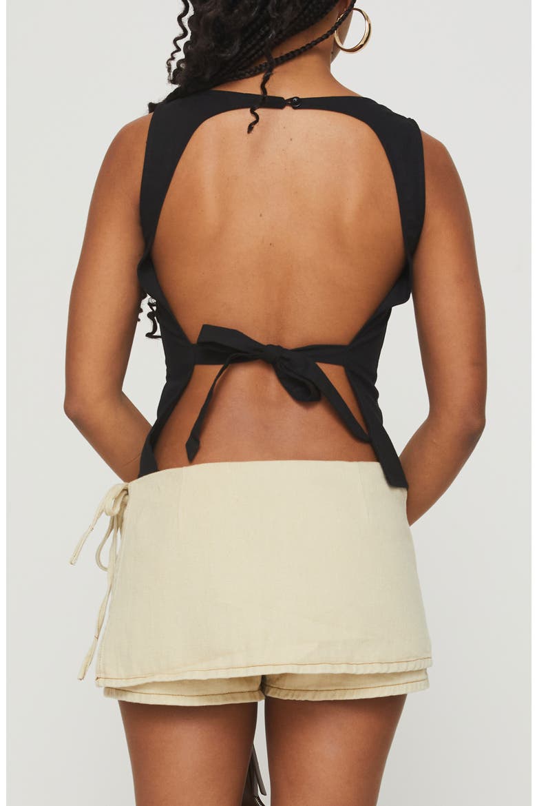 Lilitina Open Back Cotton & Linen Tank, Alternate, color, BLACK