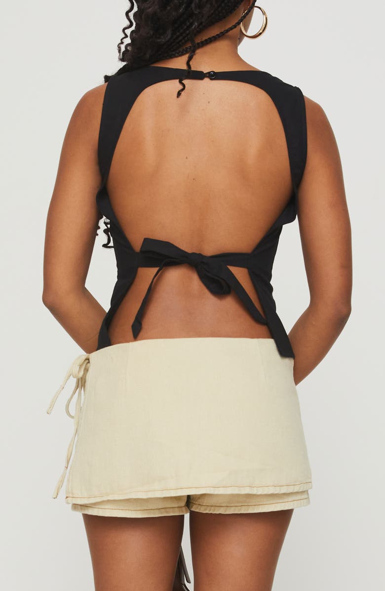 Princess Polly Lilitina Open Back Cotton & Linen Tank, Alternate, color, Black