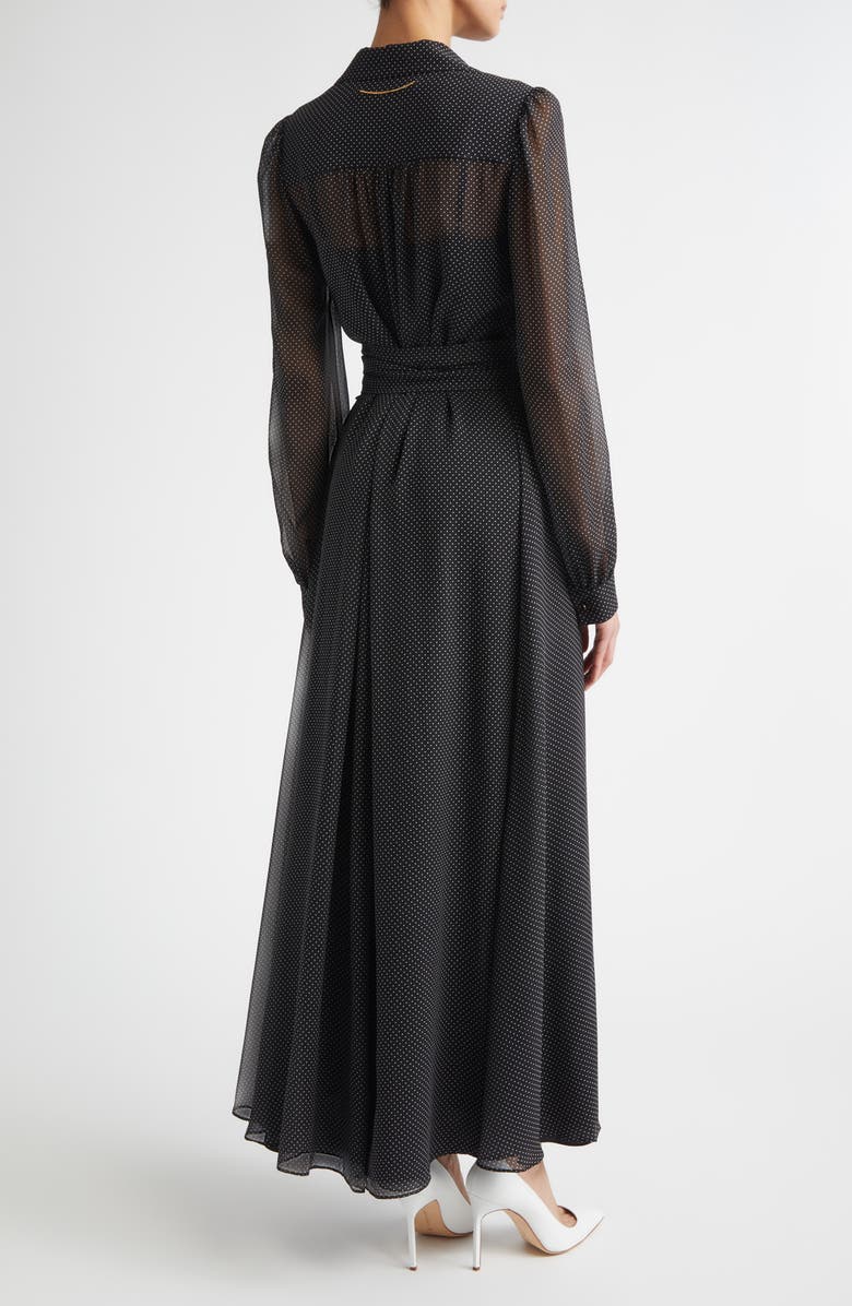 ST. JOHN Polka Dot Long Sleeve Silk Shirtdress, Alternate, color, Black / Ecru Multi