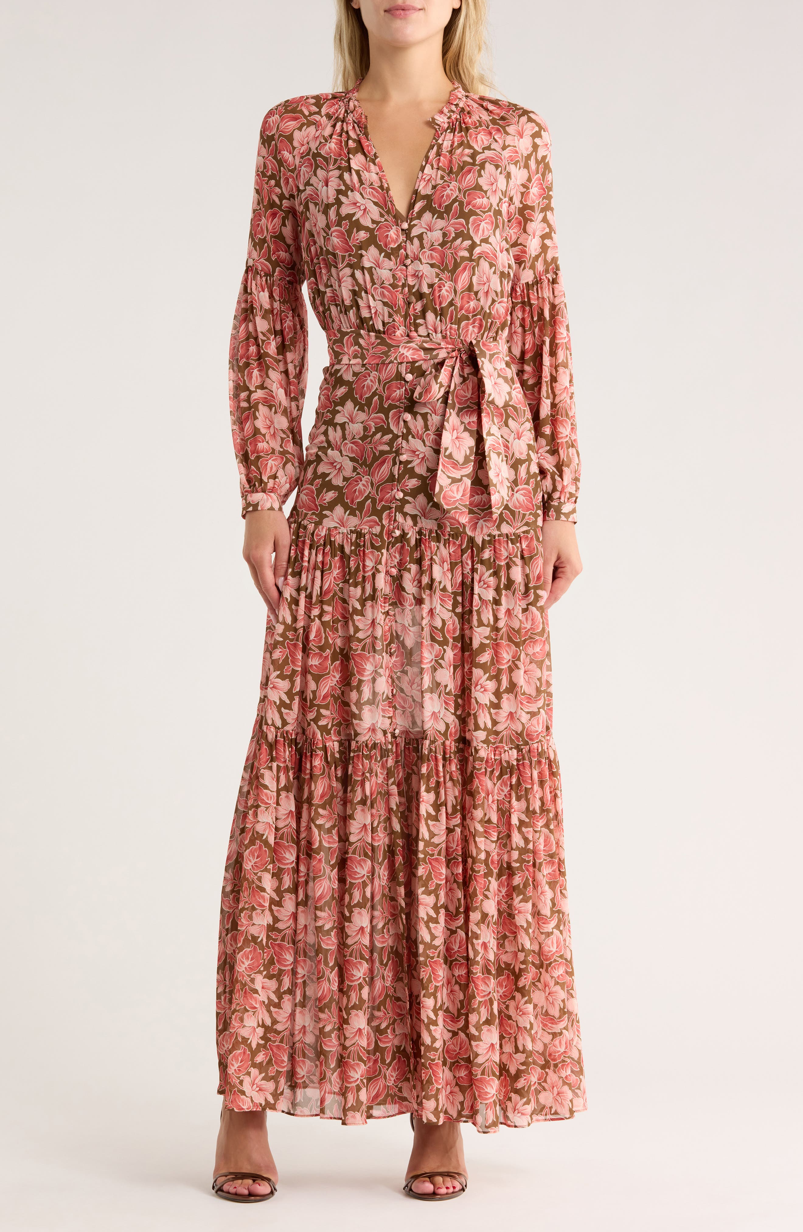 Veronica Beard Isra Long Sleeve Silk Maxi Dress