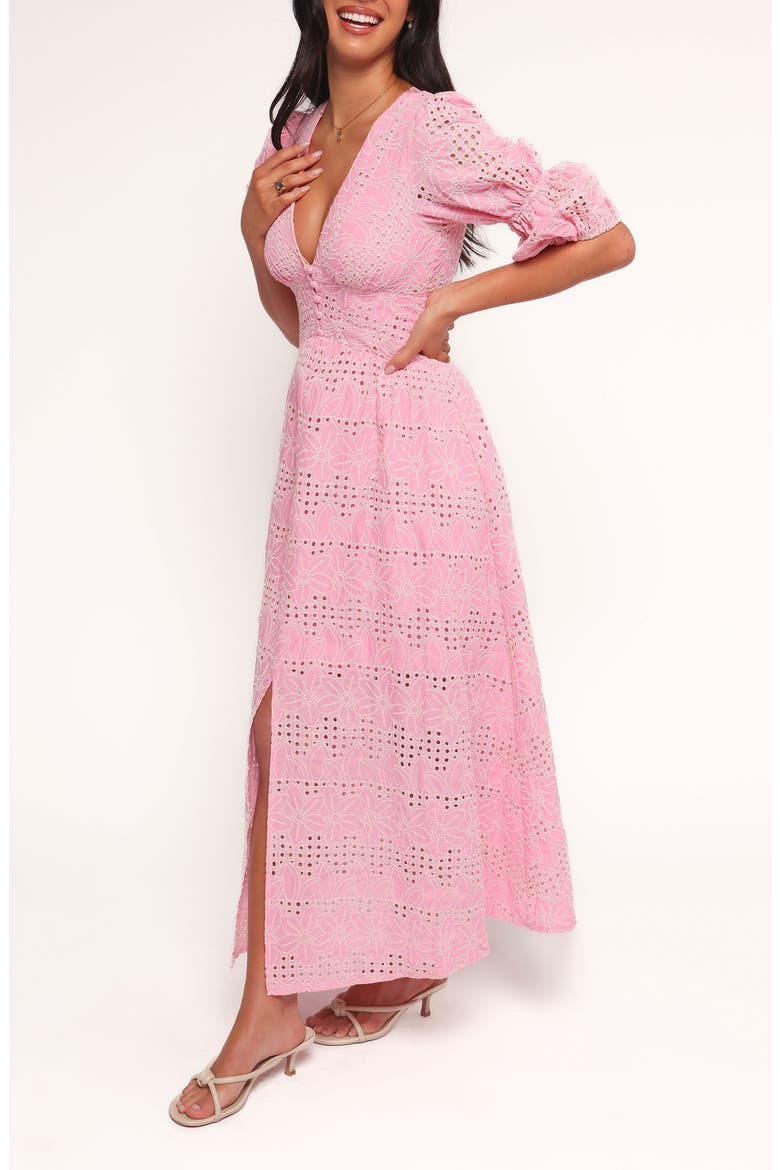 Tani Eyelet Puff Sleeve Cotton Blend Maxi Dress, Alternate, color, PINK