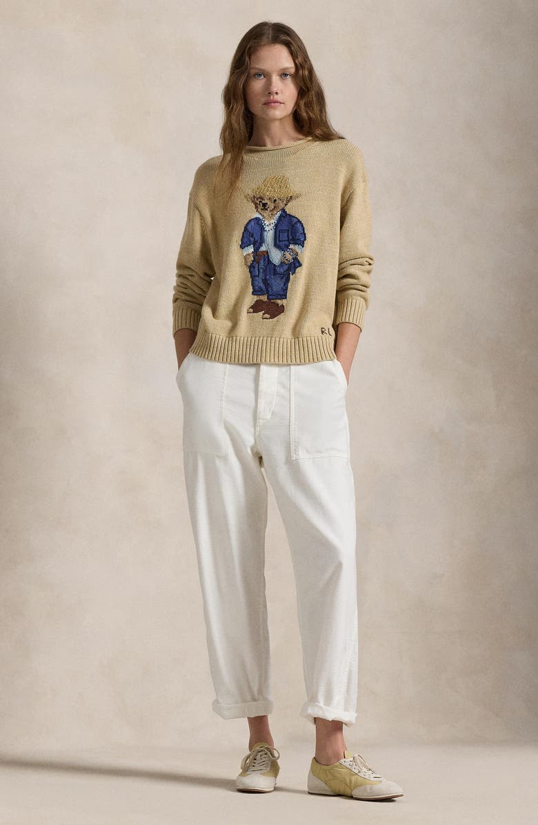 Polo Ralph Lauren Intarsia Bear Embellished Cotton Crewneck Sweater, Alternate, color, 