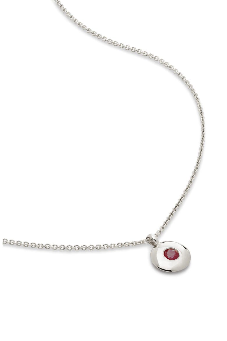 July Birthstone Ruby Pendant Necklace, Main, color, STERLING SILVER